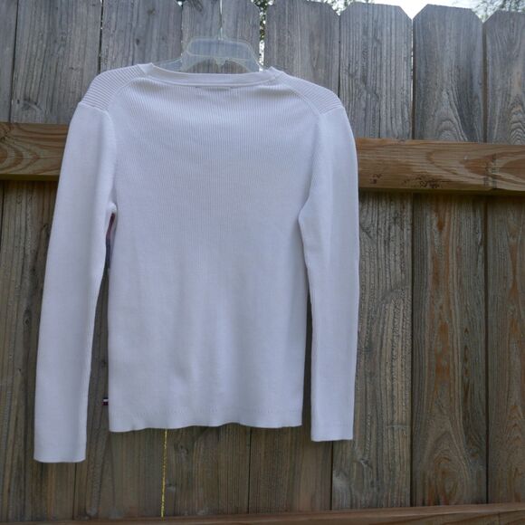 TOMMY HILFIGER Sweater Flag Logo Cotton Blend Rib Knit Crewneck Size Large White - Picture 6 of 6